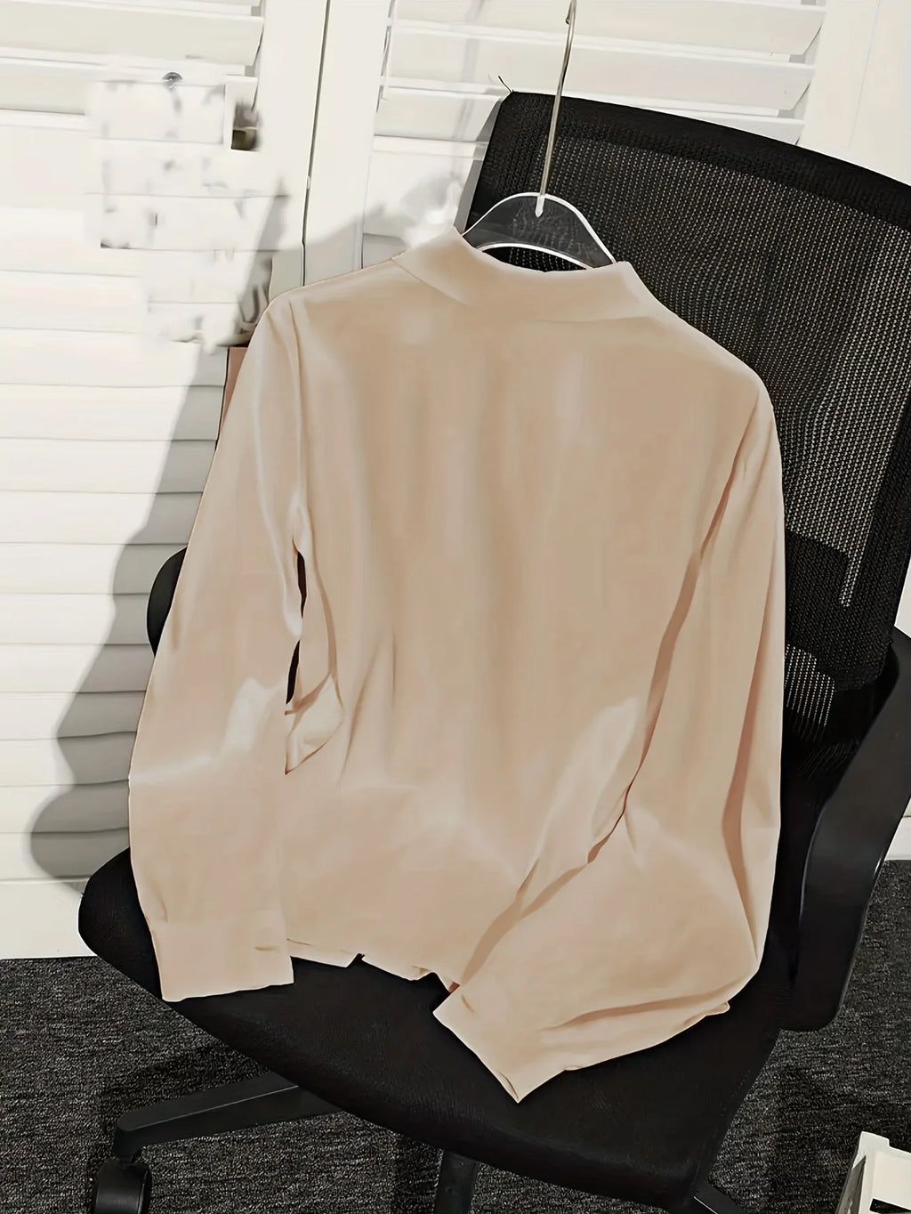 Plus Size Satin Blouse – Pleated Draped Collar Long Sleeve | Women's Elegant Office & Outdoor Wear