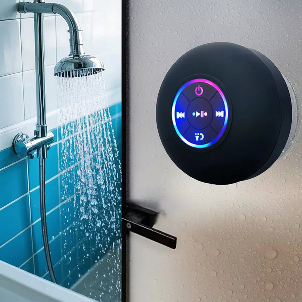 Caixa de Som Bluetooth Portátil com LED e Ventosa IPX4 À Prova d’Água para Banheiro e Ar Livre