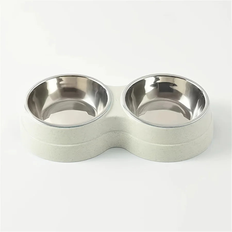 Comedouro Duplo Antiderrapante para Cães e Gatos com Base Redonda para Água e Ração