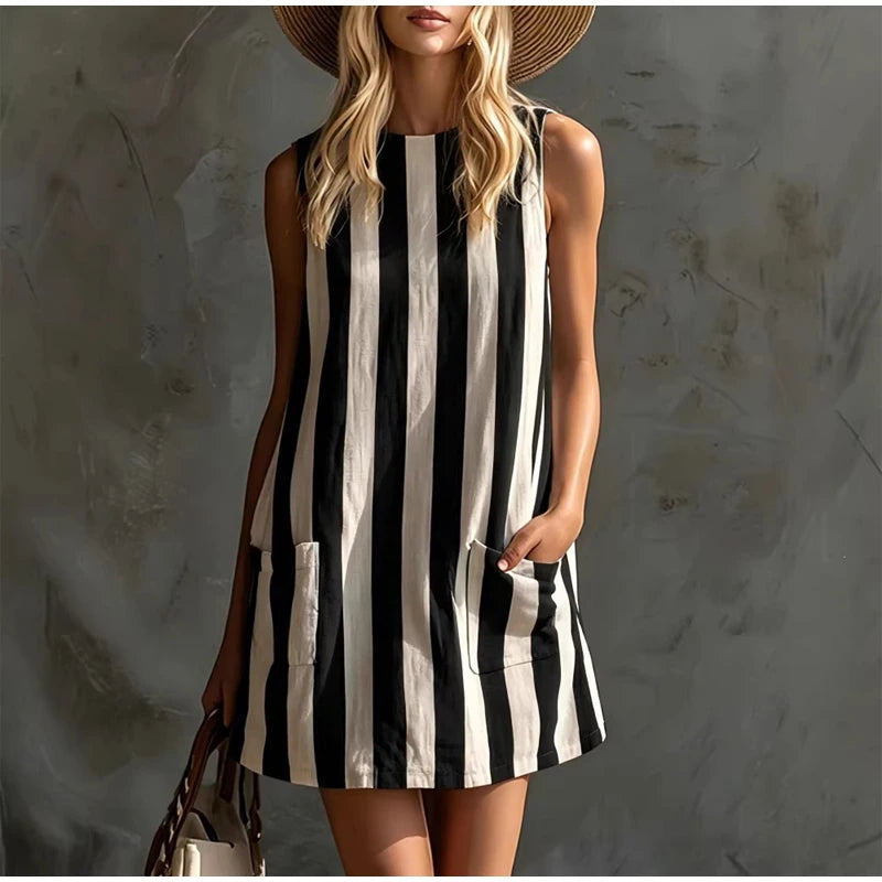 Women's Striped Mini Dress – Batwing Sleeve Sweetheart Neck A-Line | Summer Casual Fashion 2026