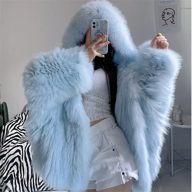 Women's Faux Fur Coat – Short Bat Sleeve Open Stitch Jacket | Autumn Winter