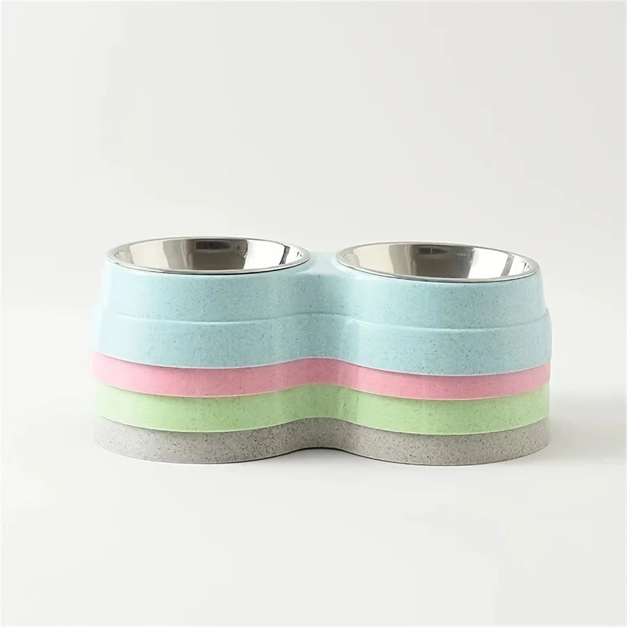 Comedouro Duplo Antiderrapante para Cães e Gatos com Base Redonda para Água e Ração
