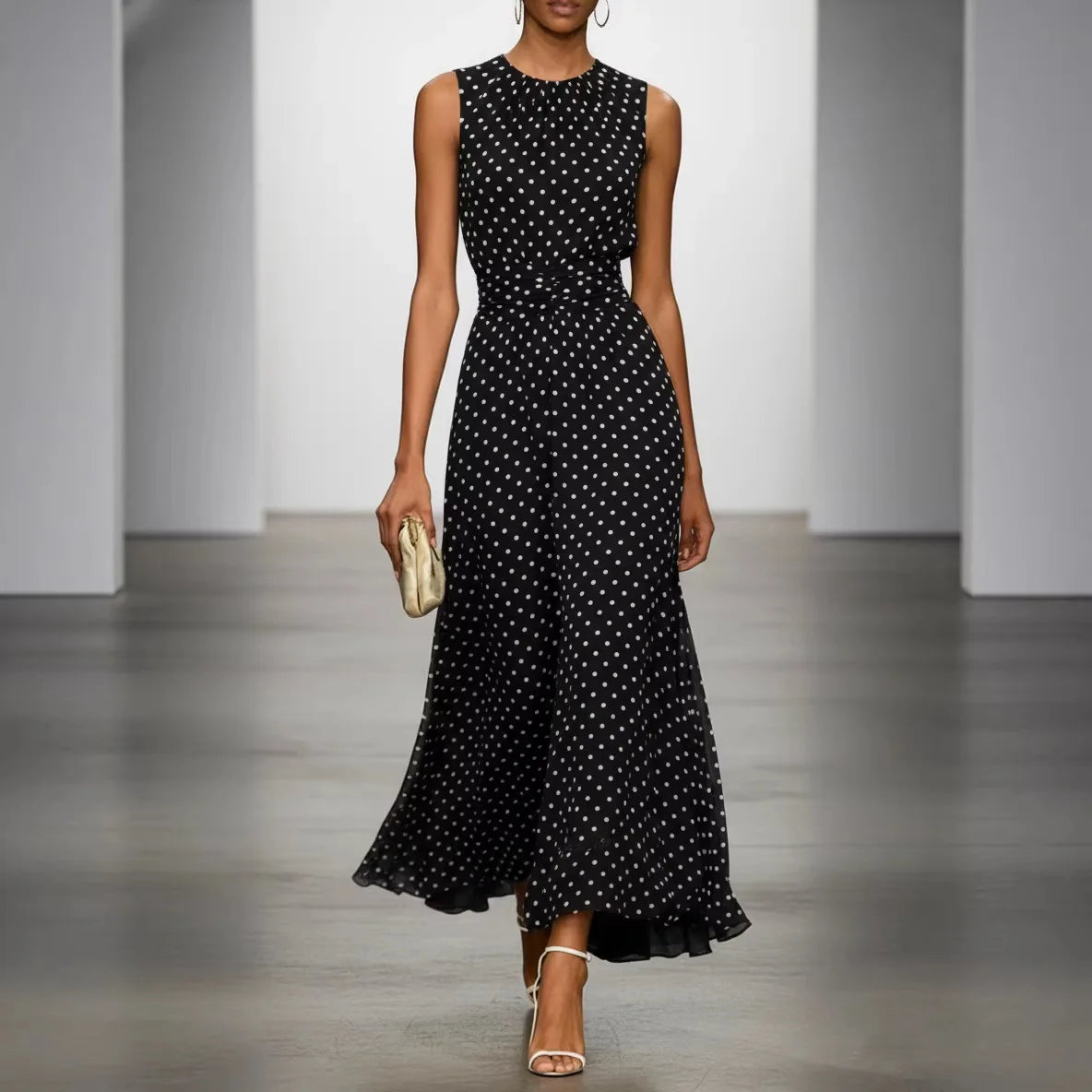 French-Style Slimming A-Line Midi Dress – Sleeveless Elegant Dress for Women