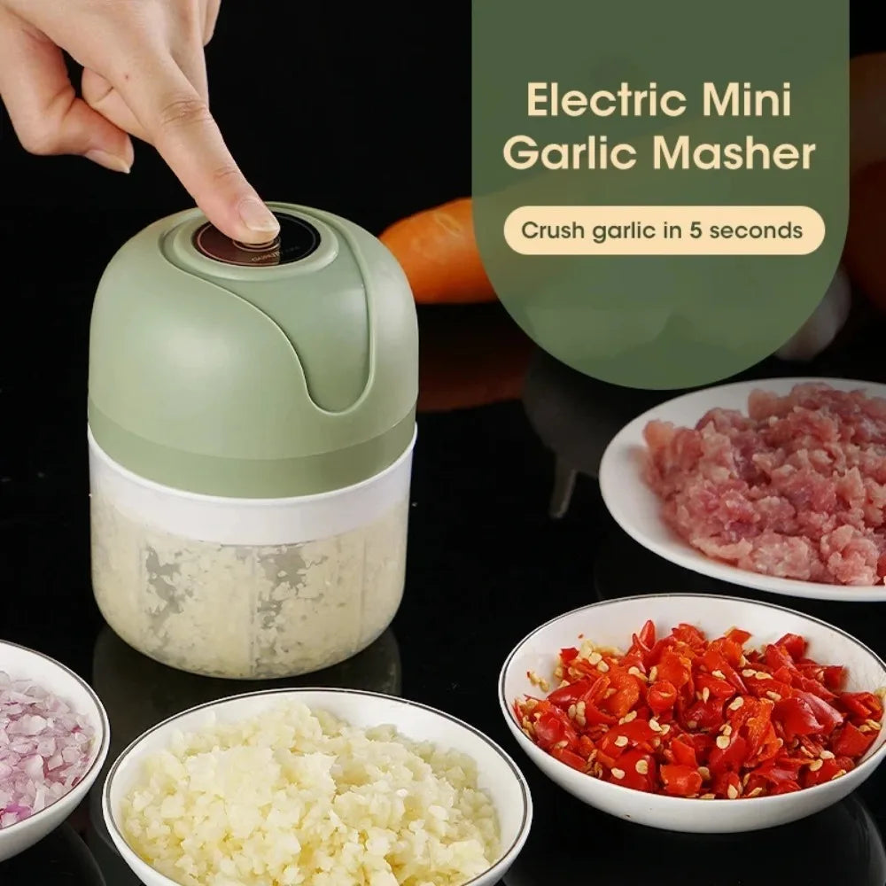 Triturador Elétrico Portátil USB 250ml para Alho Carnes e Legumes Mini Processador de Cozinha