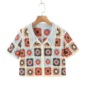 Women's Boho Crochet Crop Top | Granny Square Open-Knit Blouse | Summer Beach Vacation
