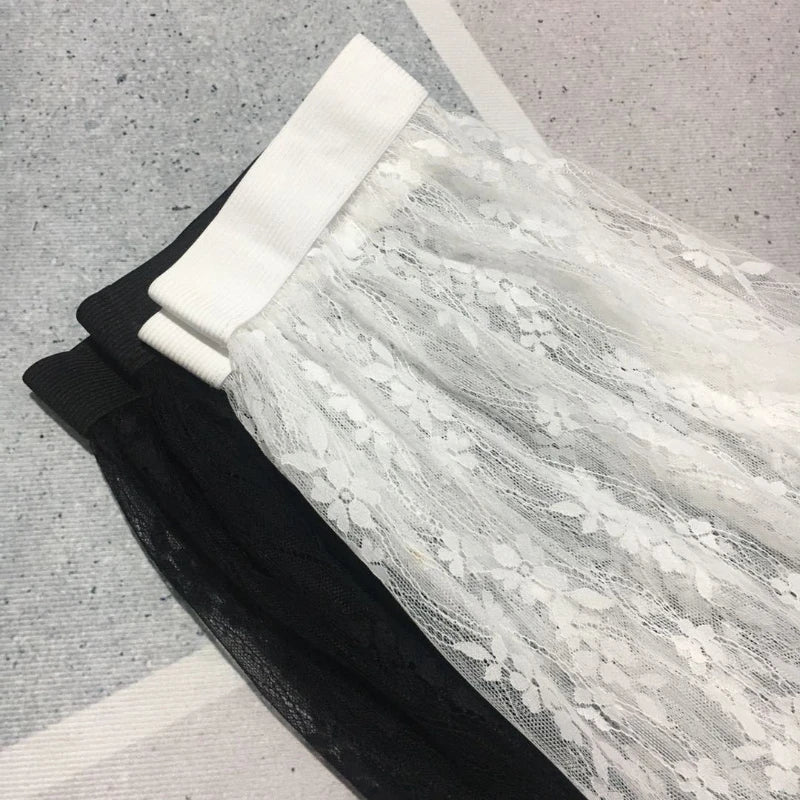Women's Lace Mesh Tulle Mini Skirt – High Waist Transparent Floral | Korean Fashion