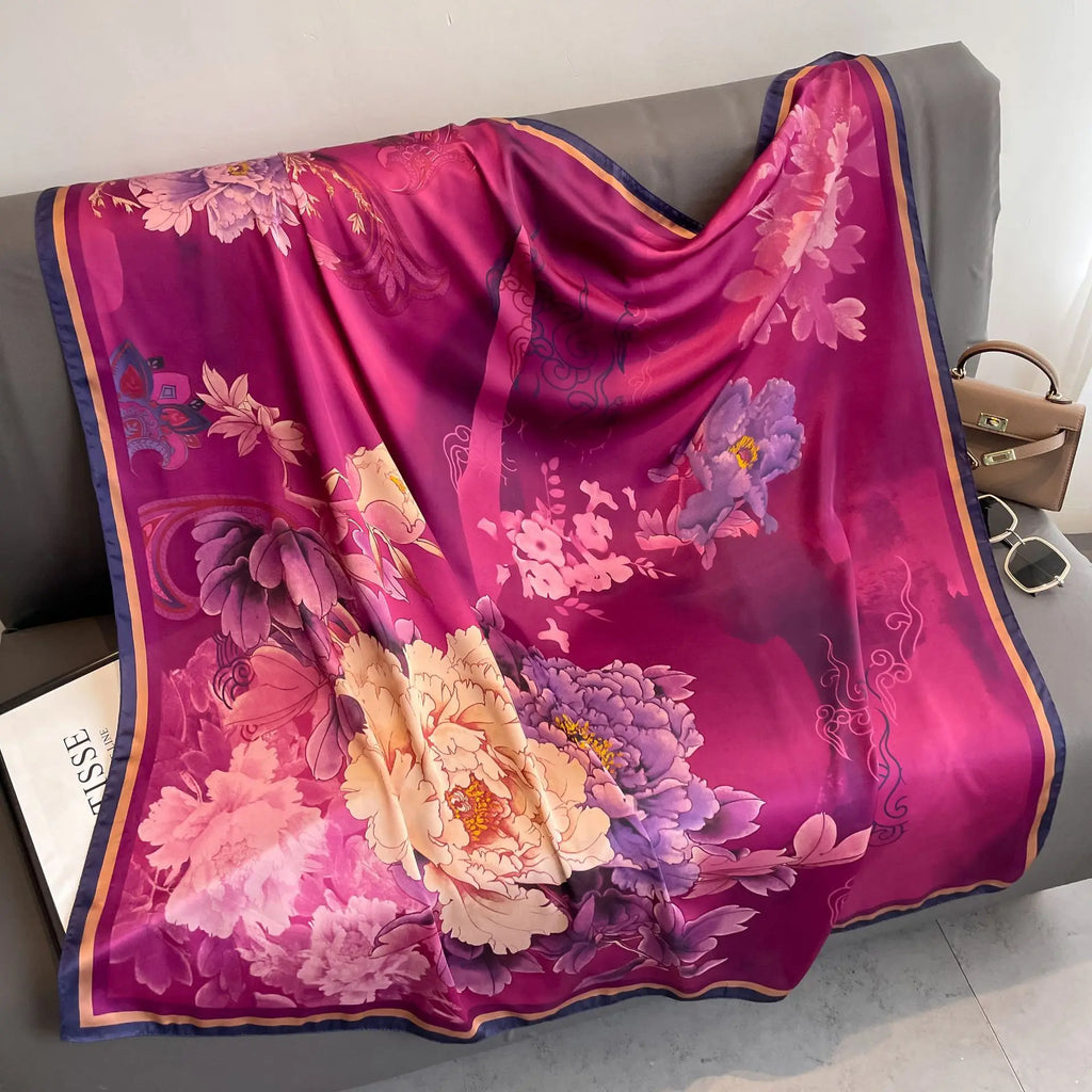 Xale Quadrado de Cetim 110x110cm Estampado Feminino Multifuncional para Praia, Cabelo e Hijab