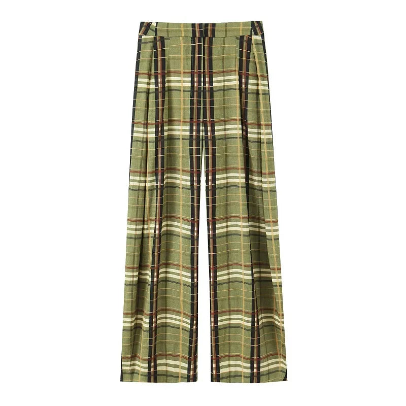 Women's Plaid Wide Leg Pants | Vintage Baggy Pleated Trousers | Mid Waist Casual | MUJER
