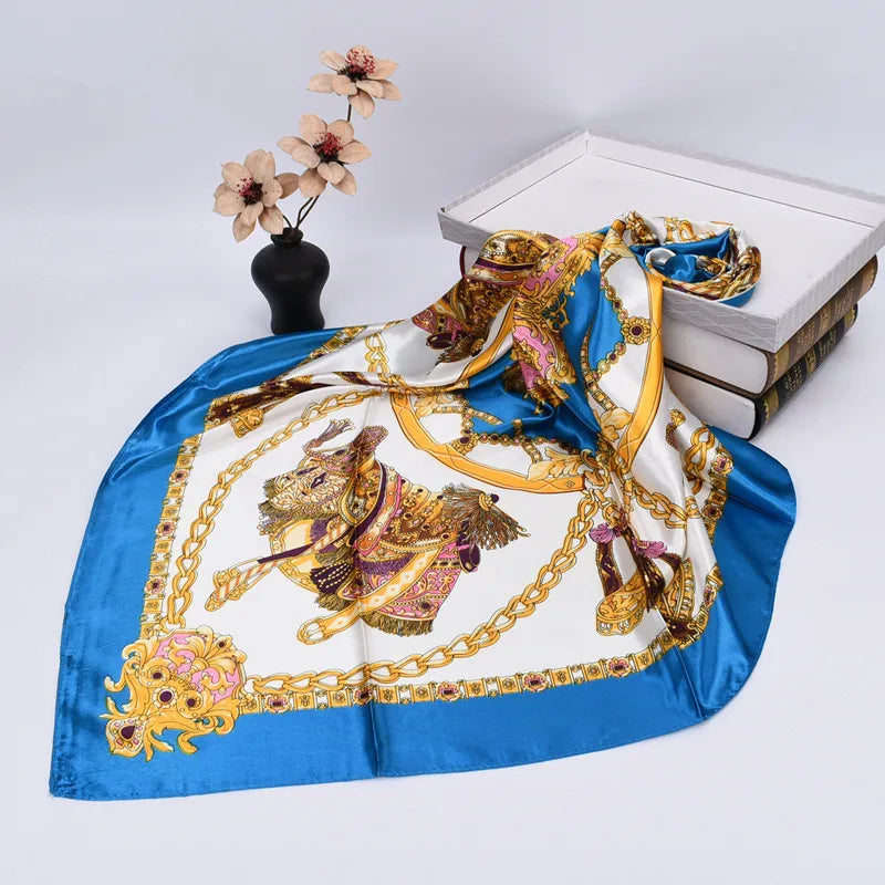 Lenço Quadrado de Cetim 90x90cm Estampado Feminino Multifuncional para Cabelo, Pescoço e Bolsa