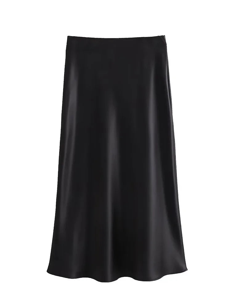Women's Satin Midi Skirt | High Waist A-Line Elegant Skirt | Office & Casual All Season