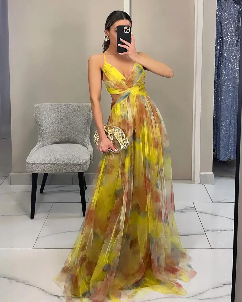 Women's Printed Mesh Midi Dress – Elegant Slim Fit Summer Party Dress
