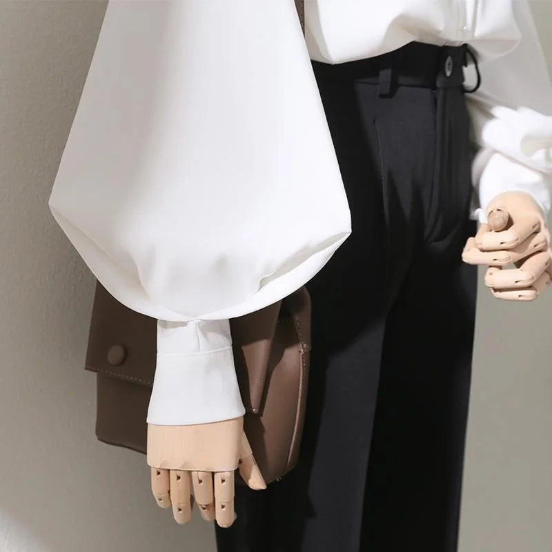 Women's Lantern Sleeve Blouse | Stand Collar Loose Puff Sleeve Top | Casual Office | Spring Summer
