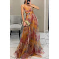 Women's Printed Mesh Midi Dress – Elegant Slim Fit Summer Party Dress