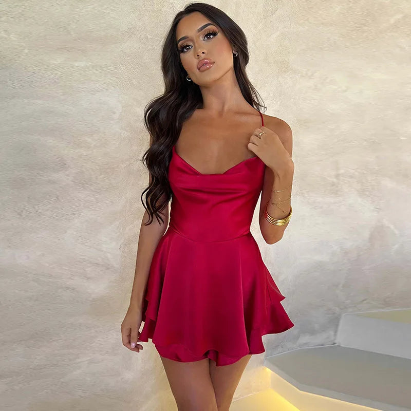 Backless Spaghetti Strap Mini Dress – Slim Fit Slash Neck | Women's Sexy Club & Party Wear