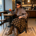 Women's Vintage Plaid Midi Skirt – Lace A-Line Knee-Length | Casual & Dinner