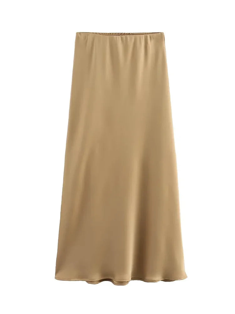 Women's Satin Midi Skirt | High Waist A-Line Elegant Skirt | Office & Casual All Season