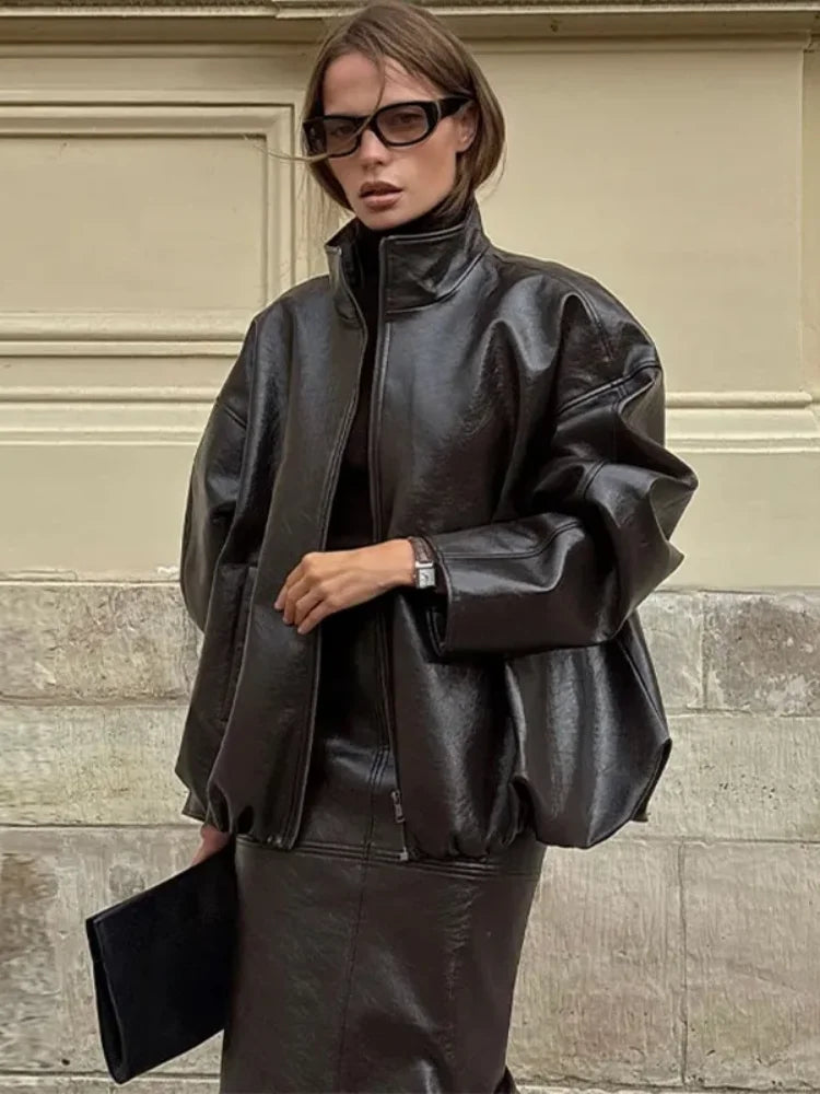 Women's Leather 2-Piece Set | Jacket & Skirt, Pants or Dress | Street Style Party Suit | Autumn