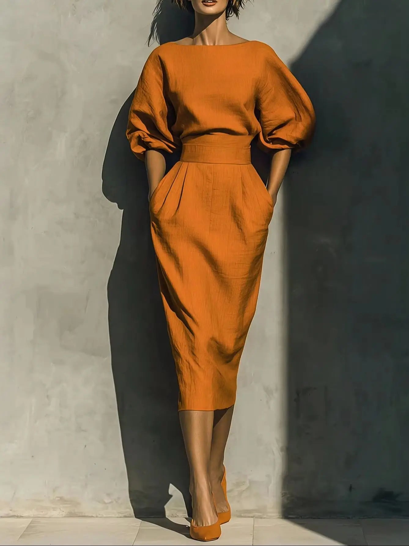Women's Lantern Sleeve Midi Dress