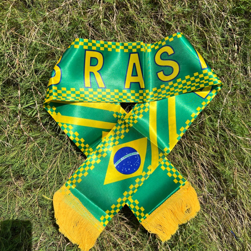 Cachecol Bandeira do Brasil 14x130cm em Poliéster para Torcida Esportes e Decoração