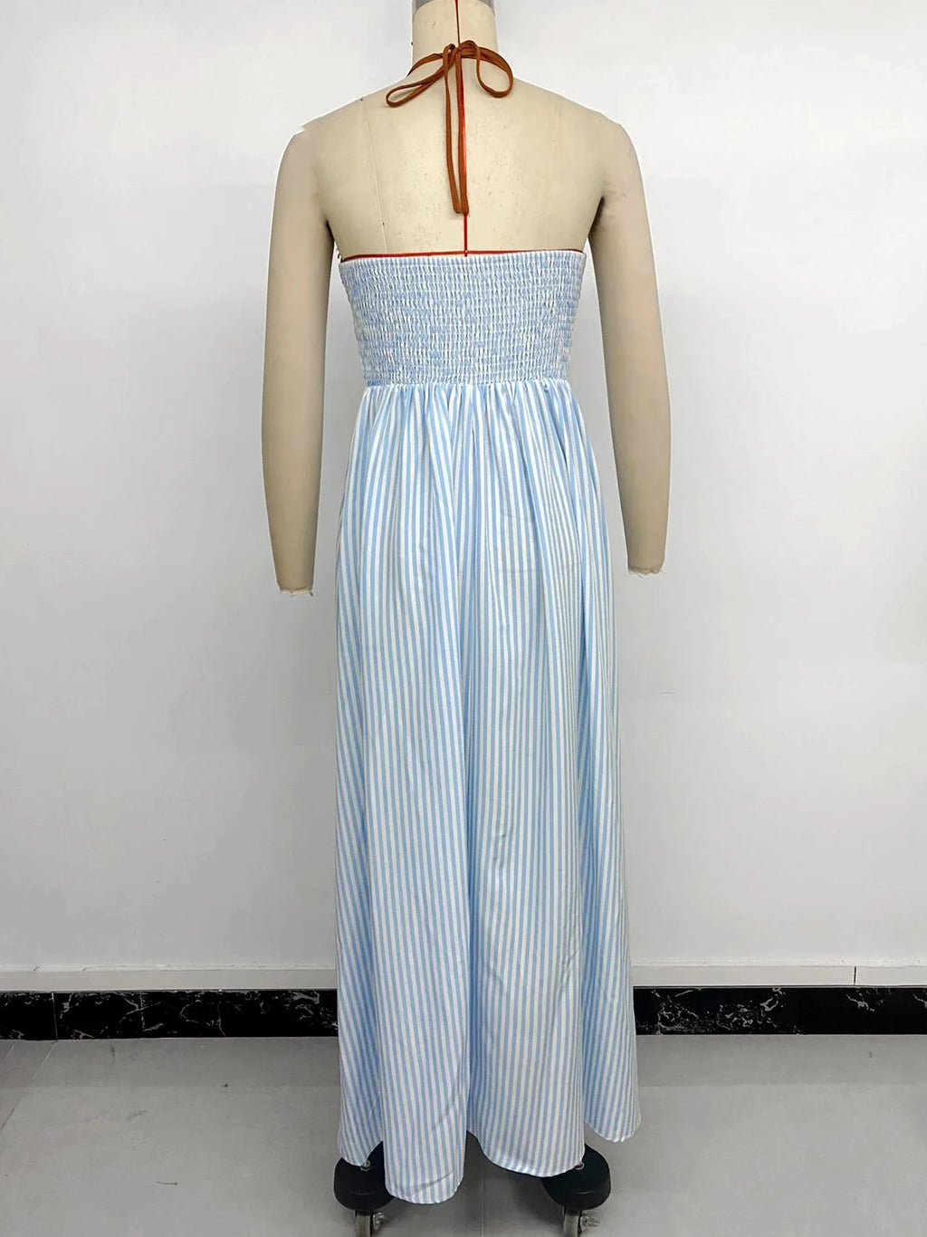 Striped Backless Halter Maxi Dress – Sexy Sleeveless Beach Party Dress for Women