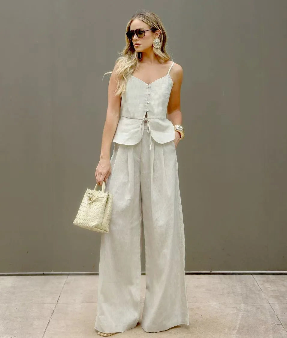 Women's Sleeveless Two-Piece Set – Strapless Top & High Waist Pants | Spring Summer Streetwear