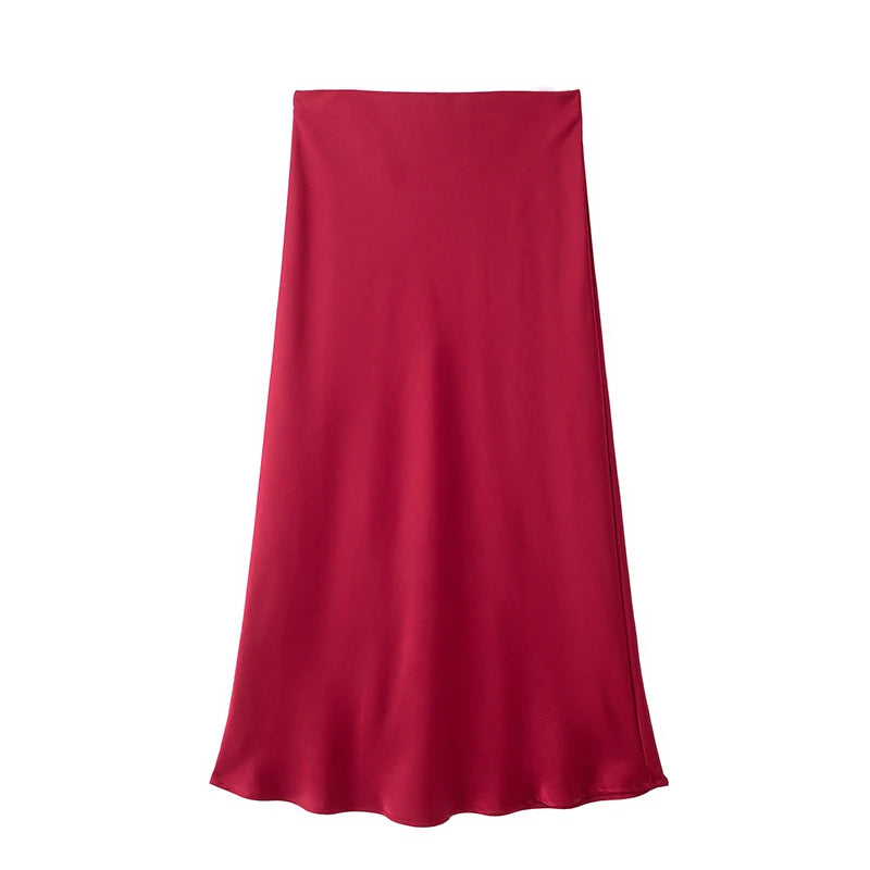 Women's Satin Midi Skirt | High Waist A-Line Elegant Skirt | Office & Casual All Season