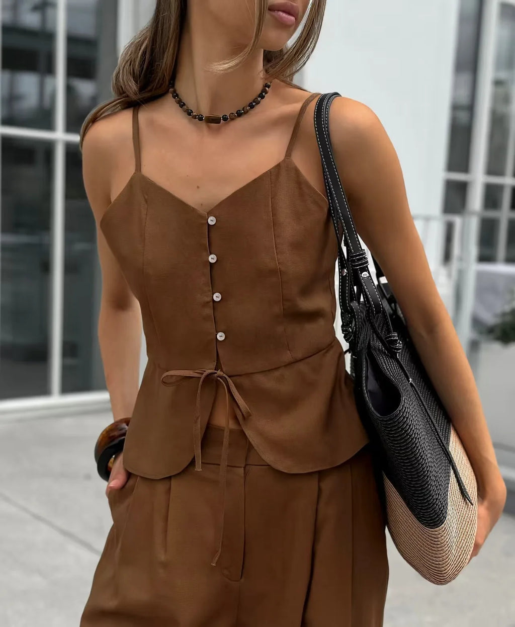 Women's Sleeveless Two-Piece Set – Strapless Top & High Waist Pants | Spring Summer Streetwear