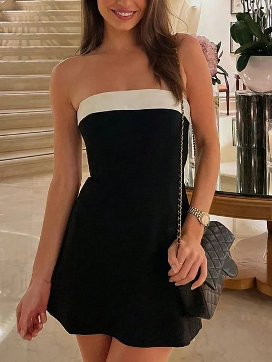 Black Tube Mini Dress – Strapless Slim Fit Knit | Women's Elegant Party & Vacation Wear