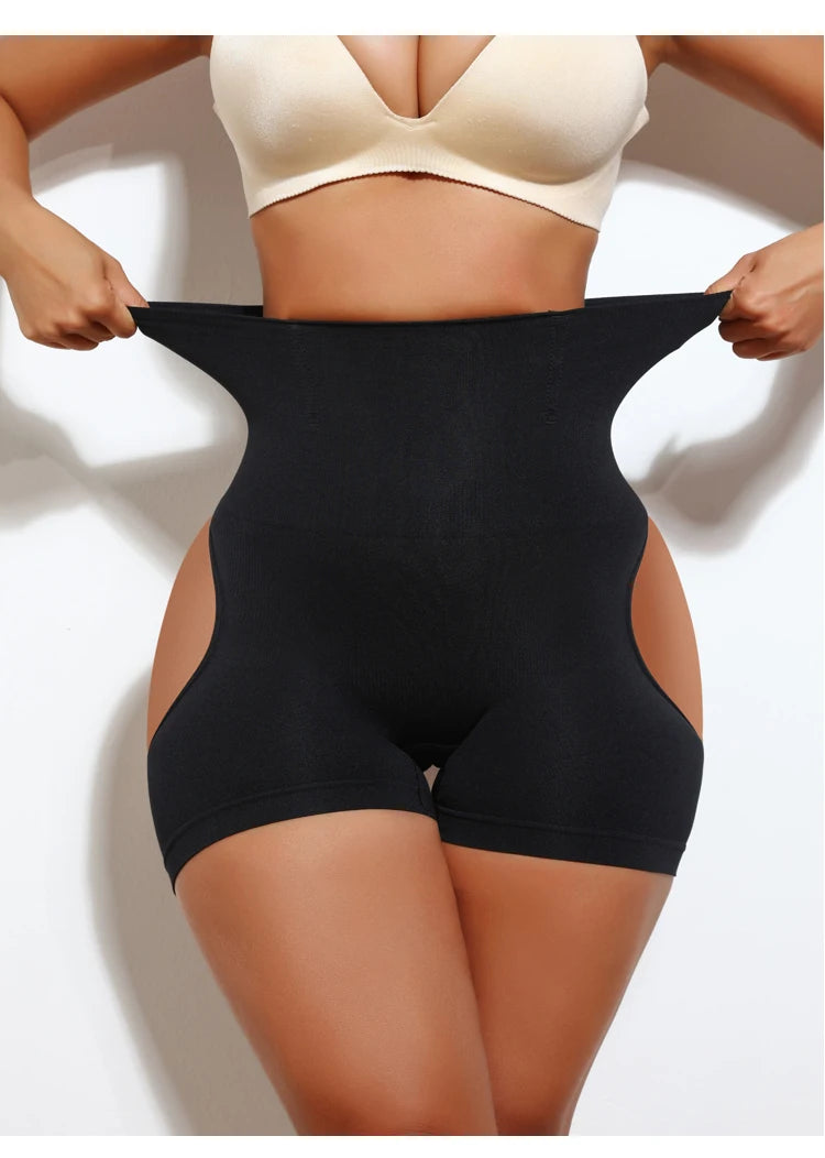 Calcinha Modeladora de Cintura Alta com Levanta Bumbum Slim Shorts Feminina em Nylon e Elastano