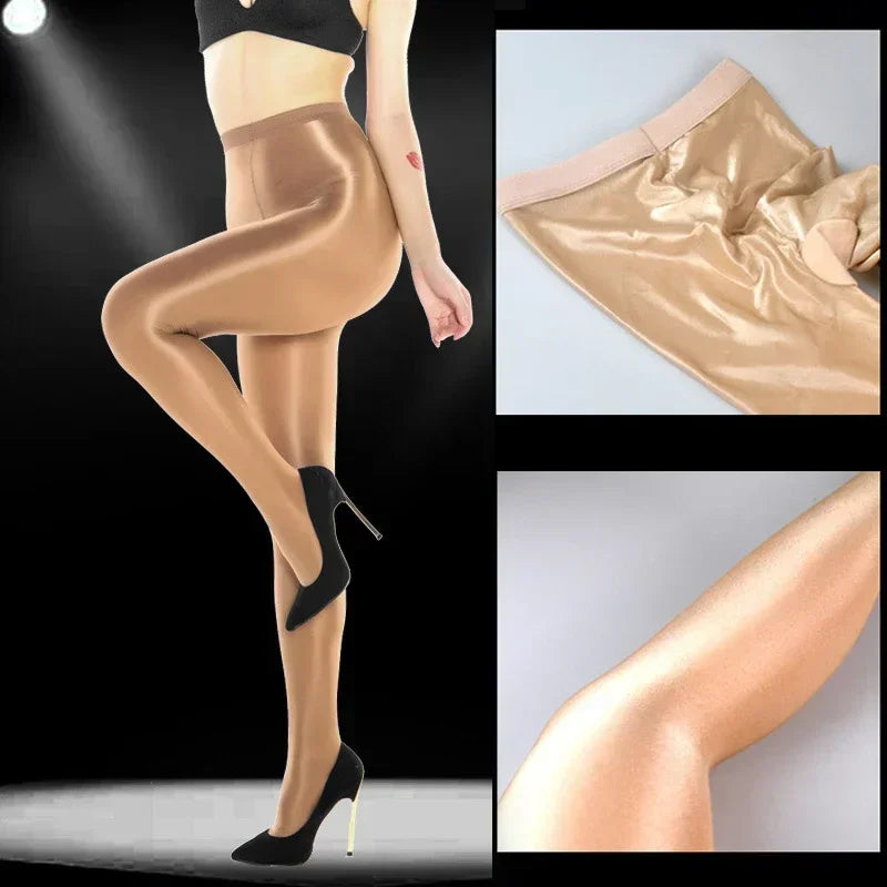 Meia-Calça Modeladora Brilhante 70D Feminina Acetinada para Dança e Festas