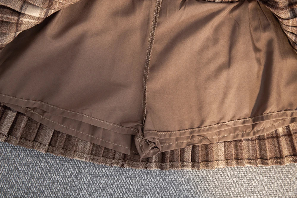 Women's Plaid Woolen Pleated Mini Skirt – High Waist Preppy Y2K Korean Style | Autumn Winter