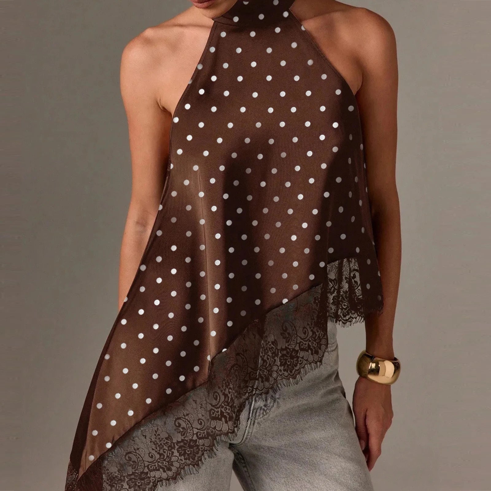 Women's Y2K Lace Halter Crop Top | Backless Irregular Hem Tank | Summer Vintage Vest
