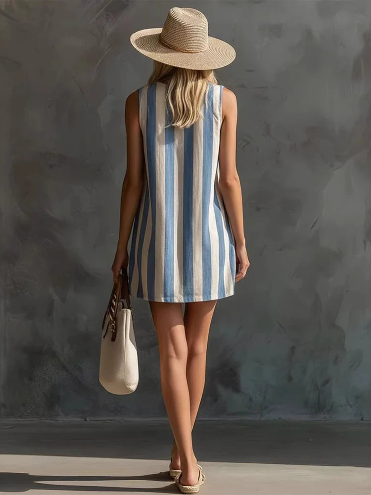 Women's Striped Mini Dress – Batwing Sleeve Sweetheart Neck A-Line | Summer Casual Fashion 2026