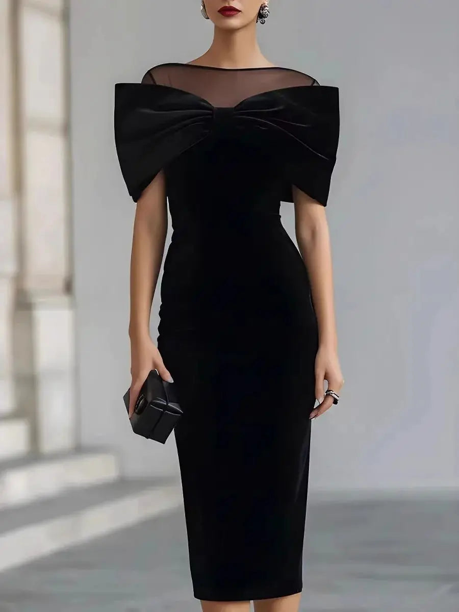 Women's Velvet Bodycon Dress | Off-Shoulder Long Sleeve | Evening Party Gown