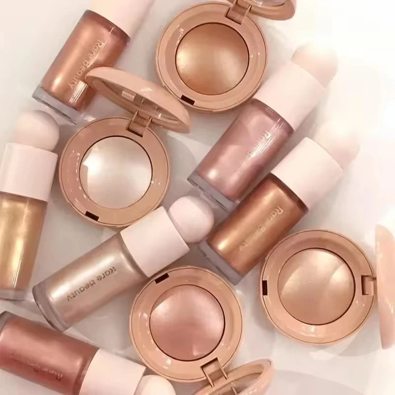 Blush Cremoso Matte com Glitter Iluminador e Lip Gloss Nutritivo para Maquiagem Completa