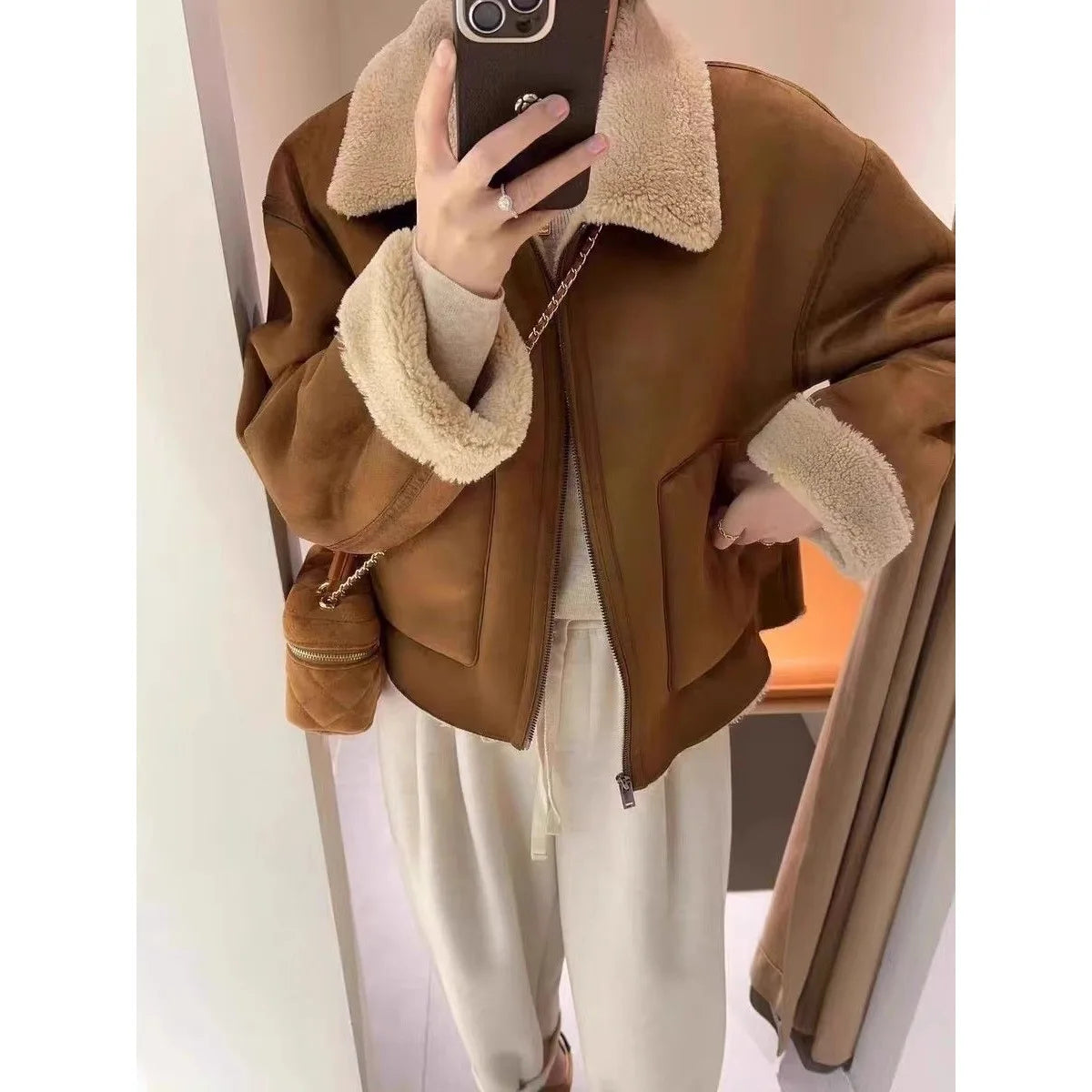 Women's Korean Lamb Fur Jacket – Retro Collared Loose Short Coat