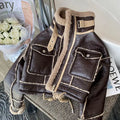Women's Faux Leather Moto Jacket – PU Plush Lined Short Coat | High Street Style