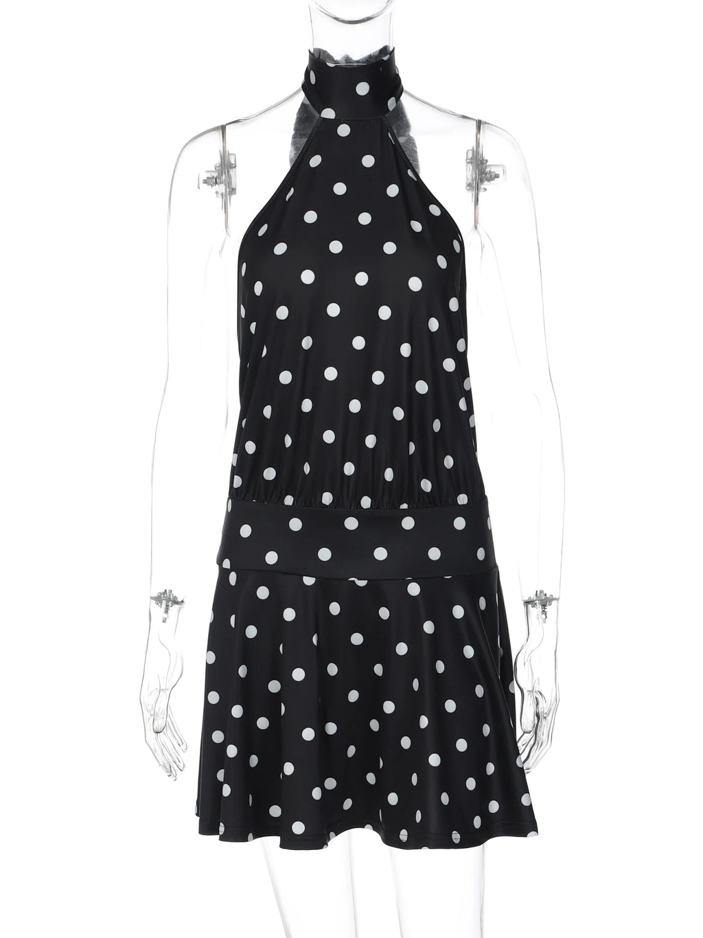 Polka Dot Halter Backless Mini Dress – Slim Bandage Sleeveless | Women's Sexy Party & Vacation Wear