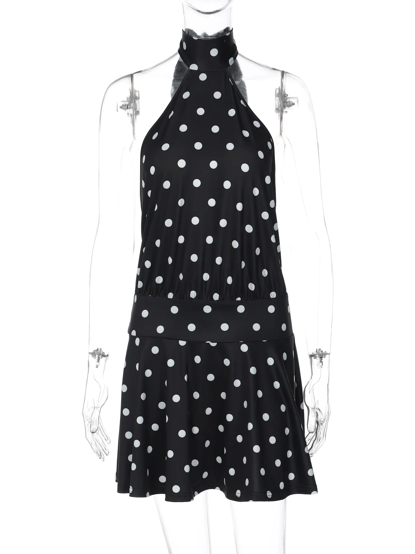 Polka Dot Halter Backless Mini Dress – Slim Bandage Sleeveless | Women's Sexy Party & Vacation Wear