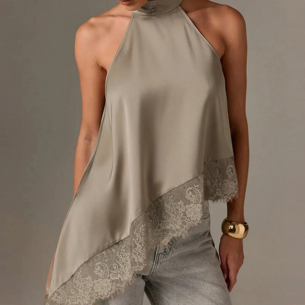 Women's Y2K Lace Halter Crop Top | Backless Irregular Hem Tank | Summer Vintage Vest