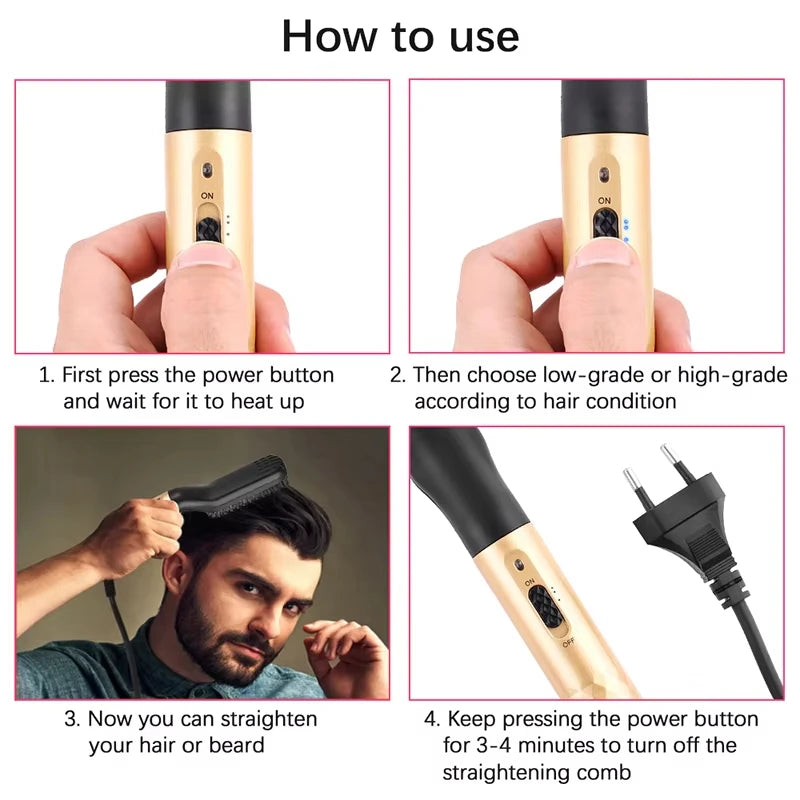 Pente Alisador Elétrico 2 em 1 para Barba e Cabelo com Temperatura Ajustável 160°C a 240°C Bivolt