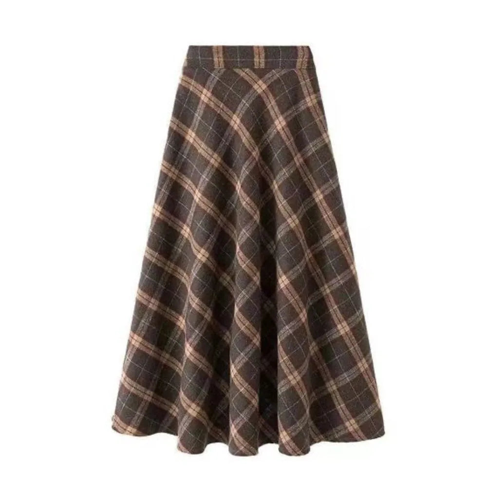 Women's High-Waist A-Line Skirt – Retro Solid Knee-Length Casual Dress