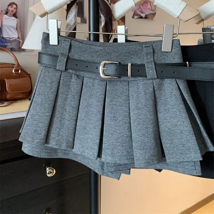 Women's High-Waist Pleated Mini Skirt – Anti-Light Slim Fit Autumn Winter Short Skirt with Belt