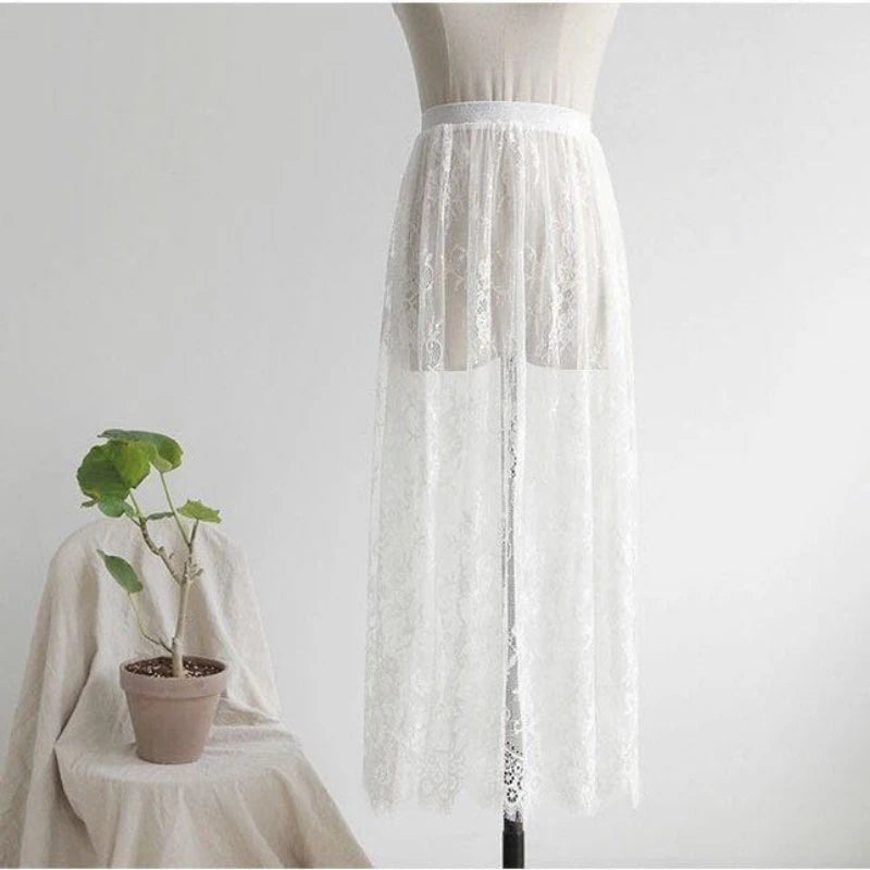 Women's Lace Mesh Tulle Mini Skirt – High Waist Transparent Floral | Korean Fashion