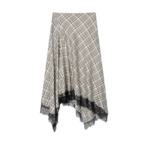 Women's Vintage Plaid Midi Skirt – Lace A-Line Knee-Length | Casual & Dinner