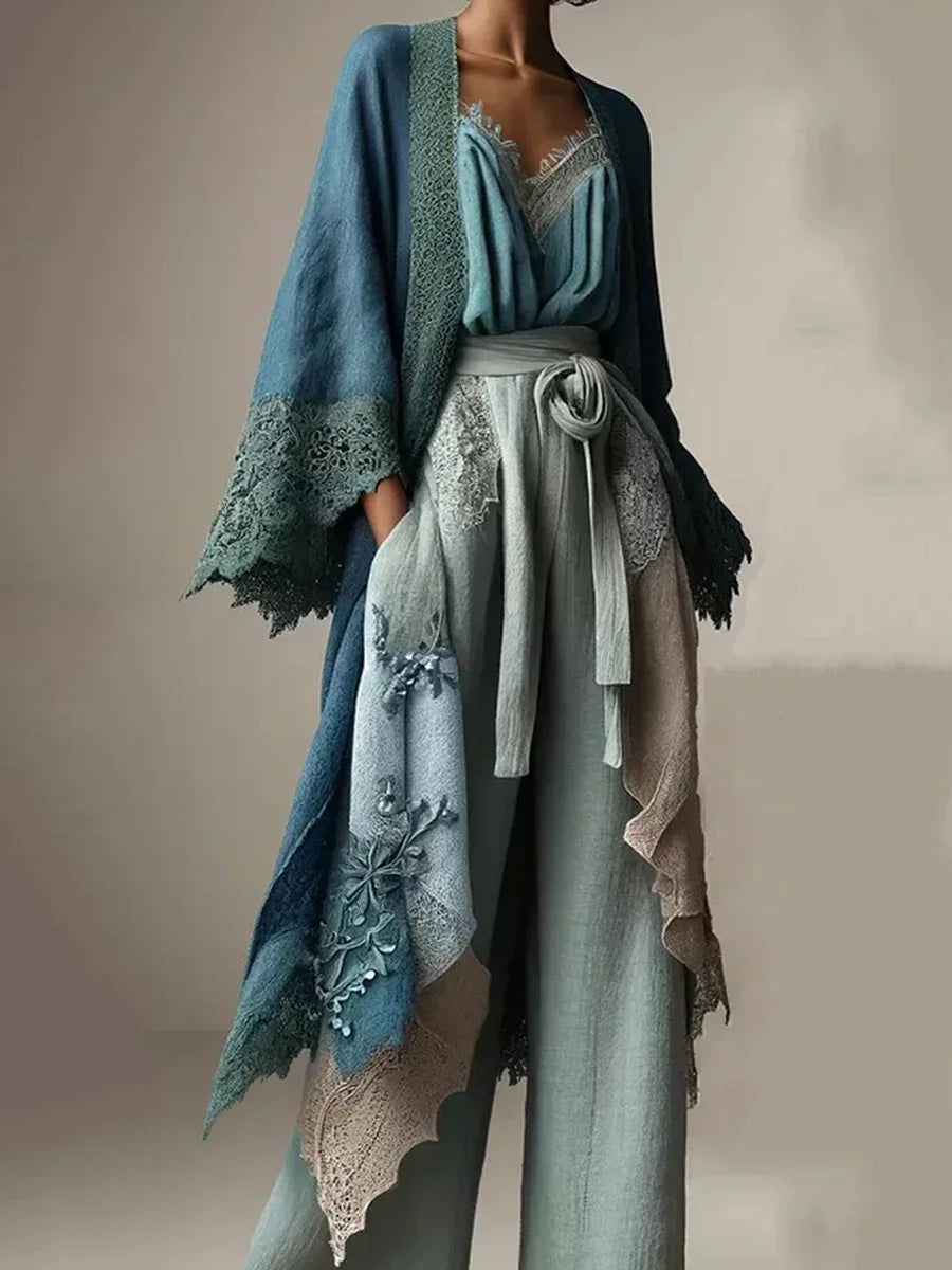 Boho Lace Patchwork Cardigan – Flare Sleeve Casual Jacket for Women