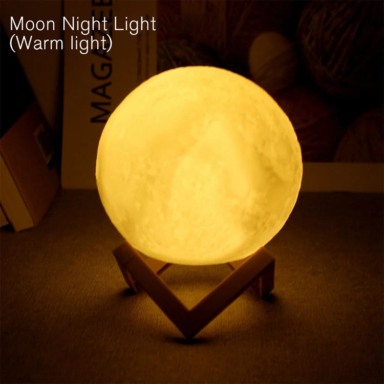 Luminária Lua LED Noturna com Suporte Decorativa para Quarto Infantil e Presentes