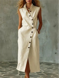 Elegant V-Neck Sundress – Sleeveless A-Line Midi Dress | Women's Summer Party Wear