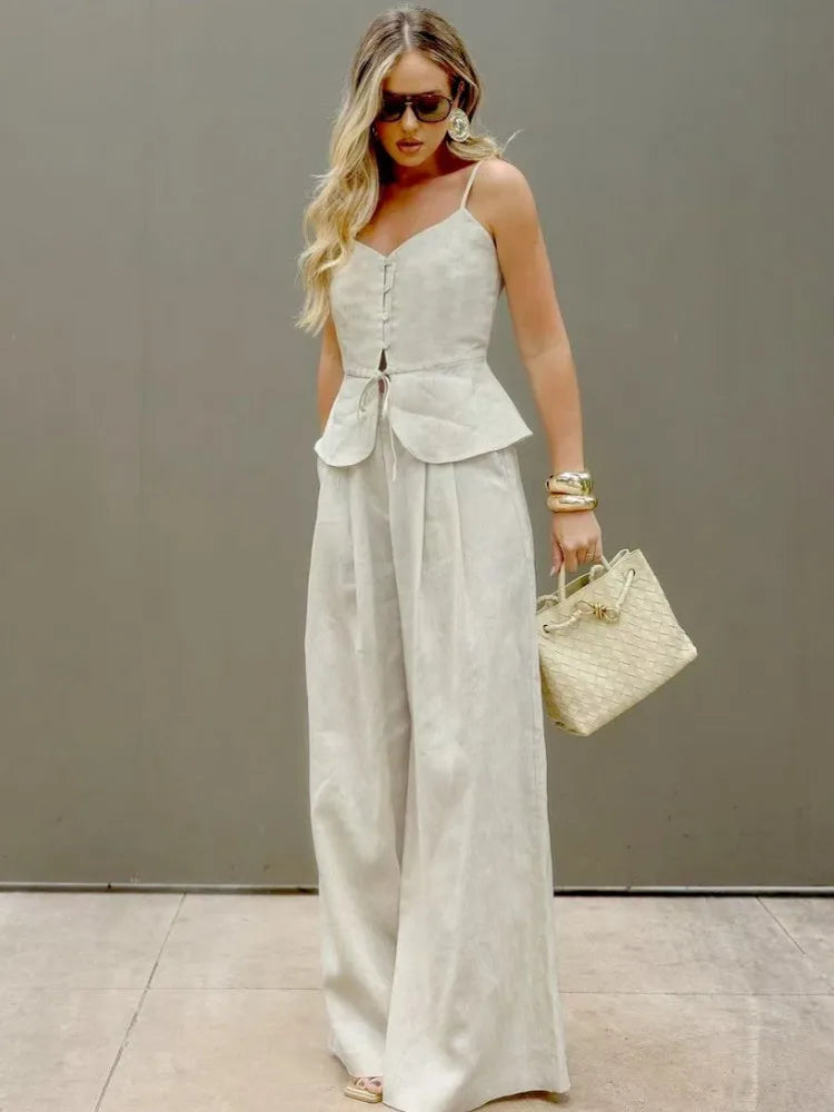 Women's Sleeveless Two-Piece Set – Strapless Top & High Waist Pants | Spring Summer Streetwear