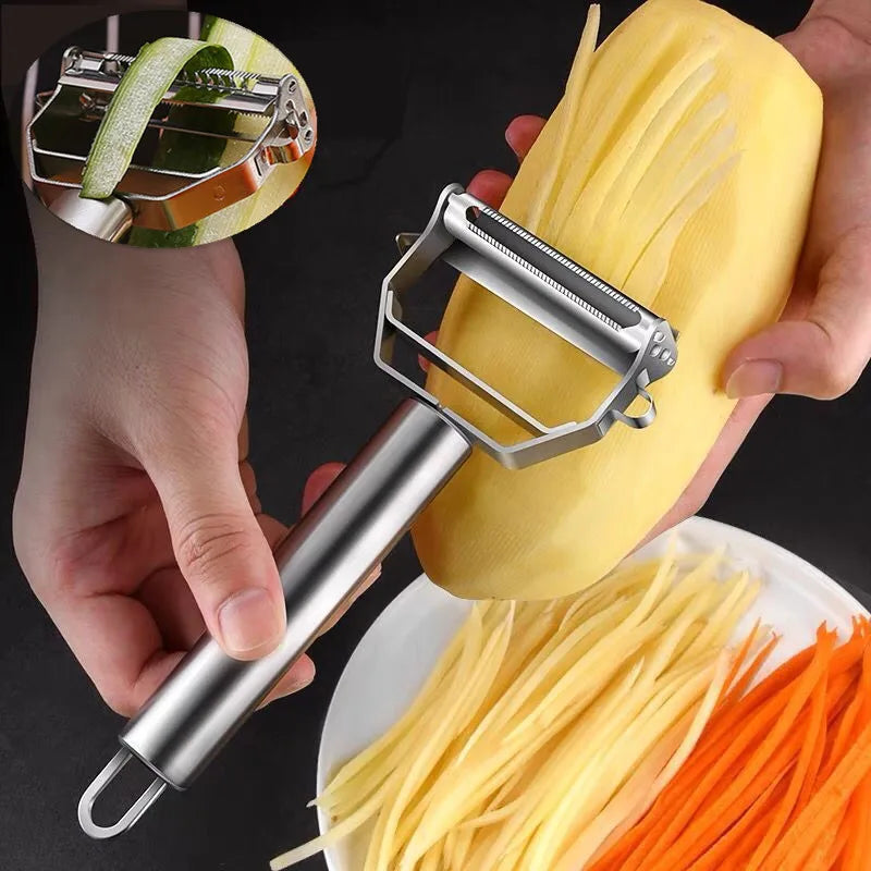 Descascador de Legumes e Frutas em Aço Inox Multifuncional 2 em 1 e 4 em 1 para Cozinha